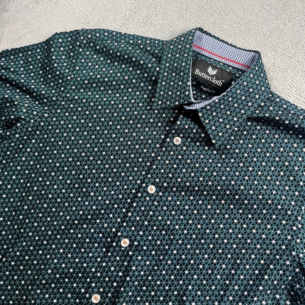 Buttercloth Mens Medium Regular Fit Short Sleeve Button Down Geometric Shirt